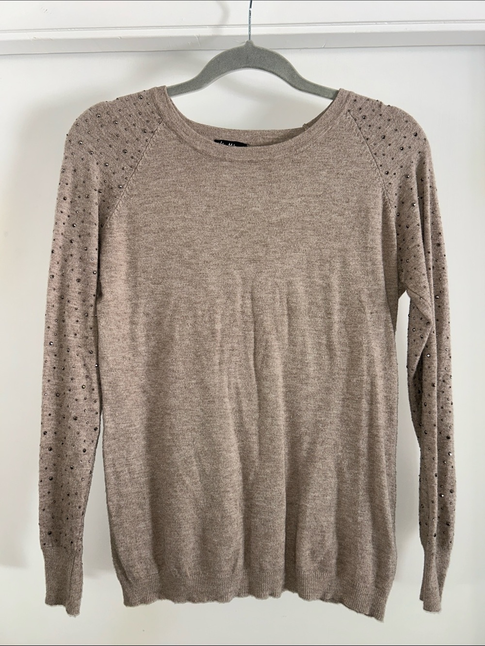 Vila Milano Beaded Taupe Knit Sweater Size M